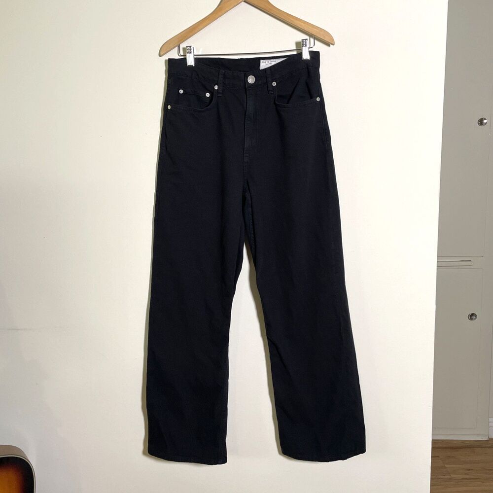 Rag & Bone Women's Black Wide Leg Jeans Size 30 Denim Relaxed Fit Cotton Blend